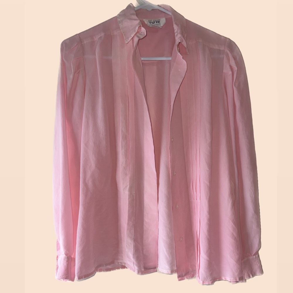 Vtg TJW By Mervyns Pink shirt Long Sleeved Button Down 100% Silk